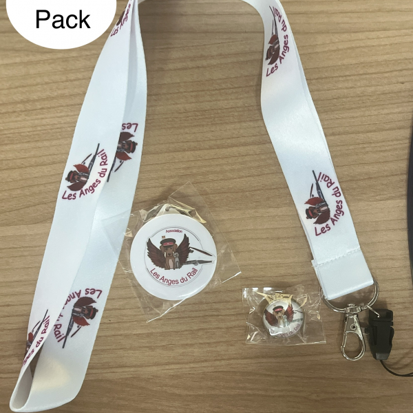 Pack (1 porte clefs, 1 lanière, 1 pin's)